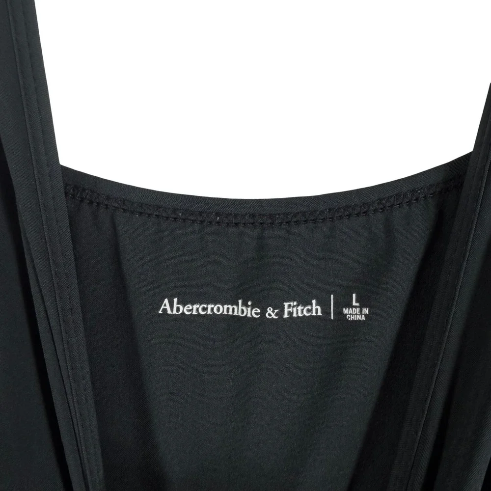Abercrombie & Fitch Jumpsuit Womens L Black Smocked Waist Bungee Hem Athleisure - Picture 8 of 13